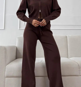 Knit Zip-Up Sweater and Pants Set