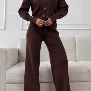 Knit Zip-Up Sweater and Pants Set