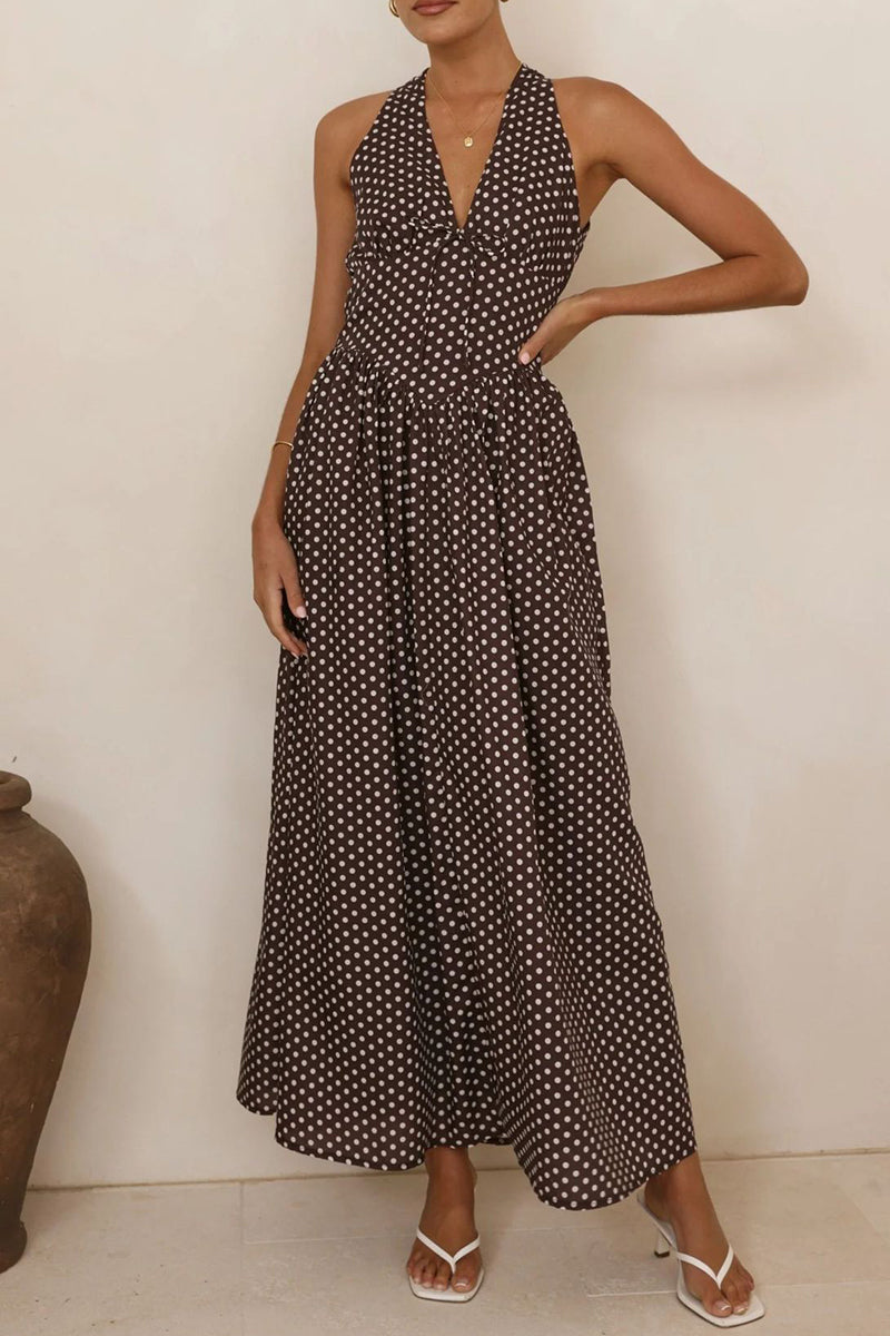 Polka Dot Halter Maxi Dress