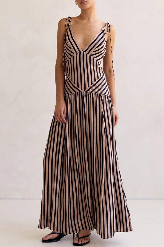 Striped Sleeveless V-Neck Maxi Dress