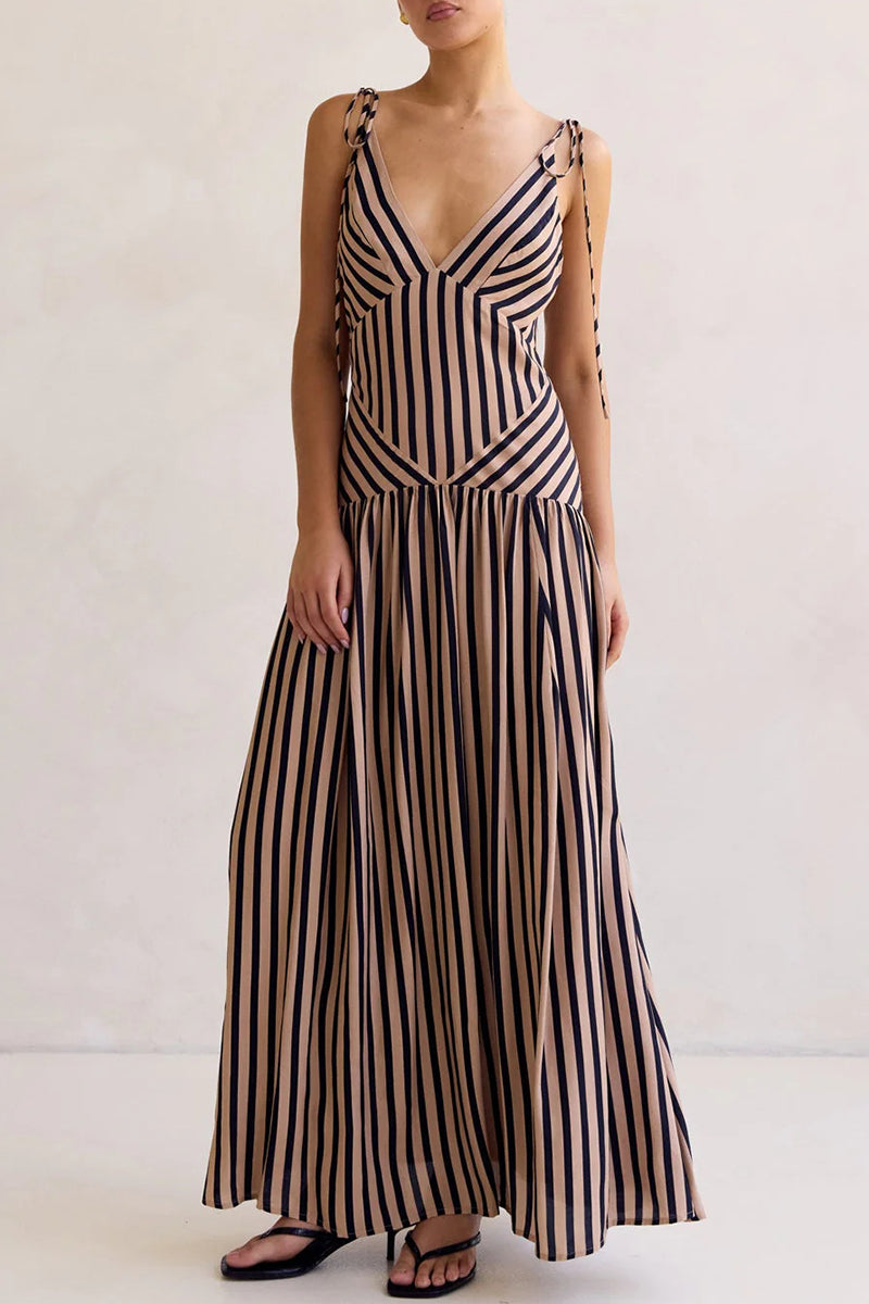 Striped Sleeveless V-Neck Maxi Dress