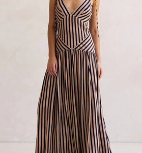 Striped Sleeveless V-Neck Maxi Dress