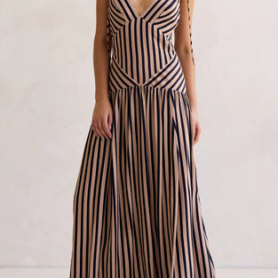 Striped Sleeveless V-Neck Maxi Dress