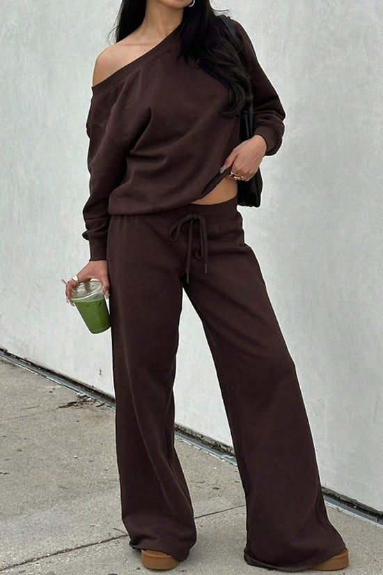 Relaxed Fit Off-Shoulder Lounge Pants Set