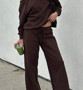 Relaxed Fit Off-Shoulder Lounge Pants Set