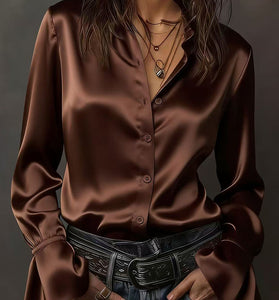 Ruffled Long Sleeve Button-Up Blouse