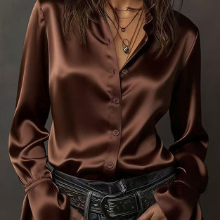 Ruffled Long Sleeve Button-Up Blouse