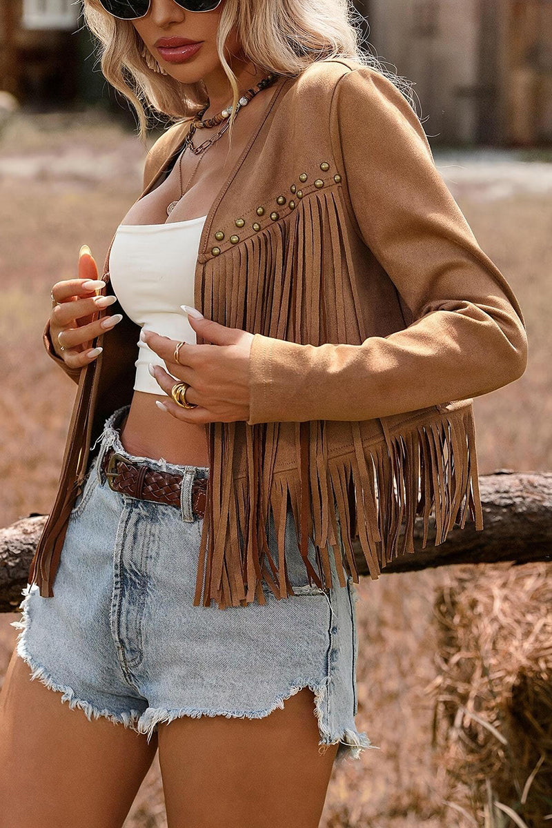 Fringe Studded Sleeveless Open Jacket