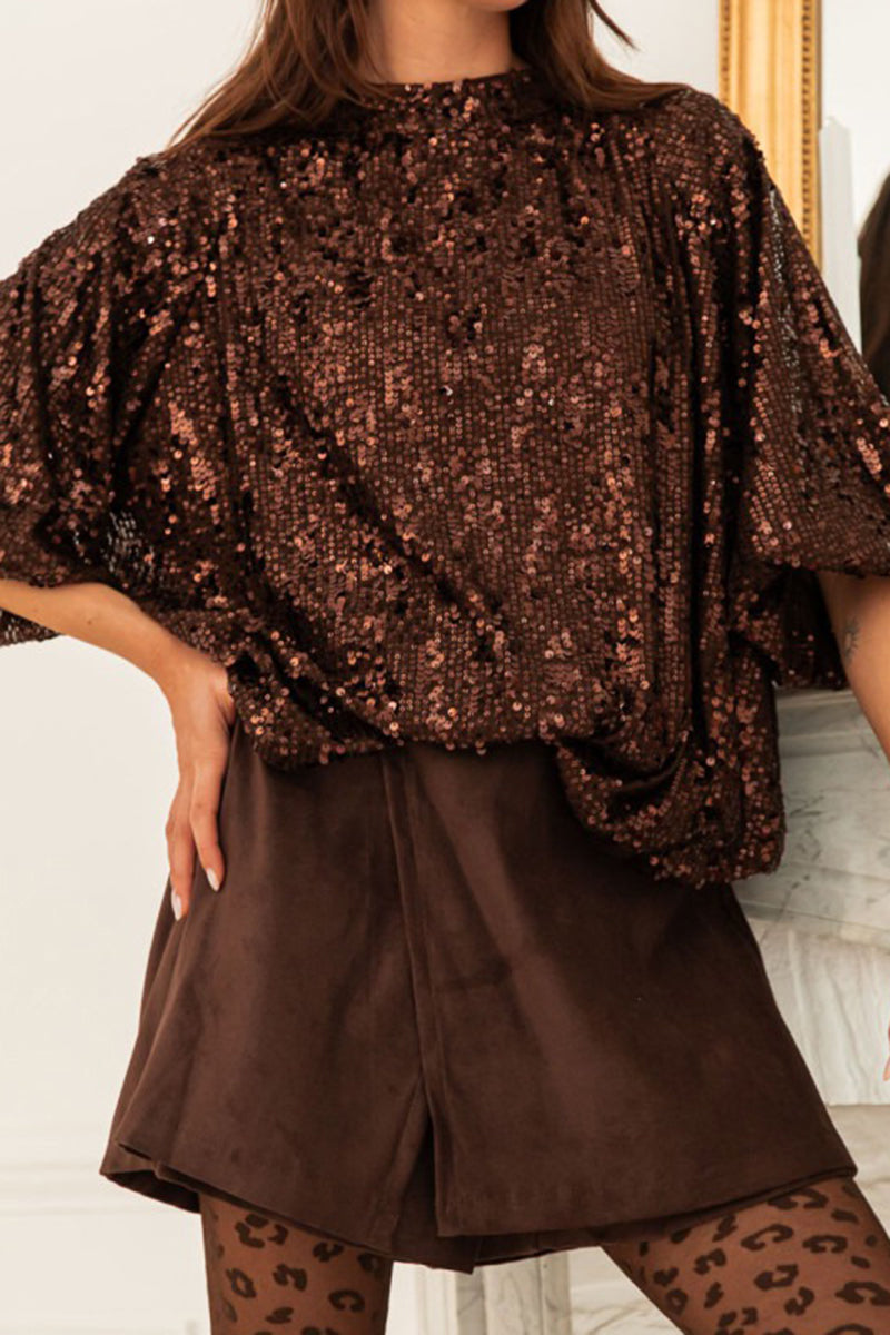 Sparkling Sequin Short Sleeve Blouse