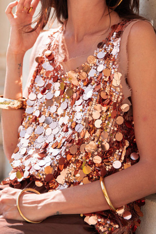 Sequin Embellished Sleeveless Tank Top