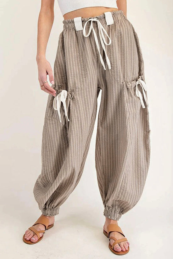 Stripe Drawstring Cargo Jogger Pants