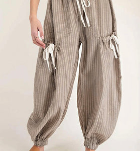 Stripe Drawstring Cargo Jogger Pants