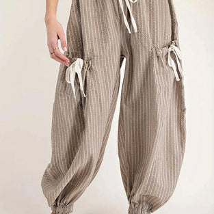 Stripe Drawstring Cargo Jogger Pants