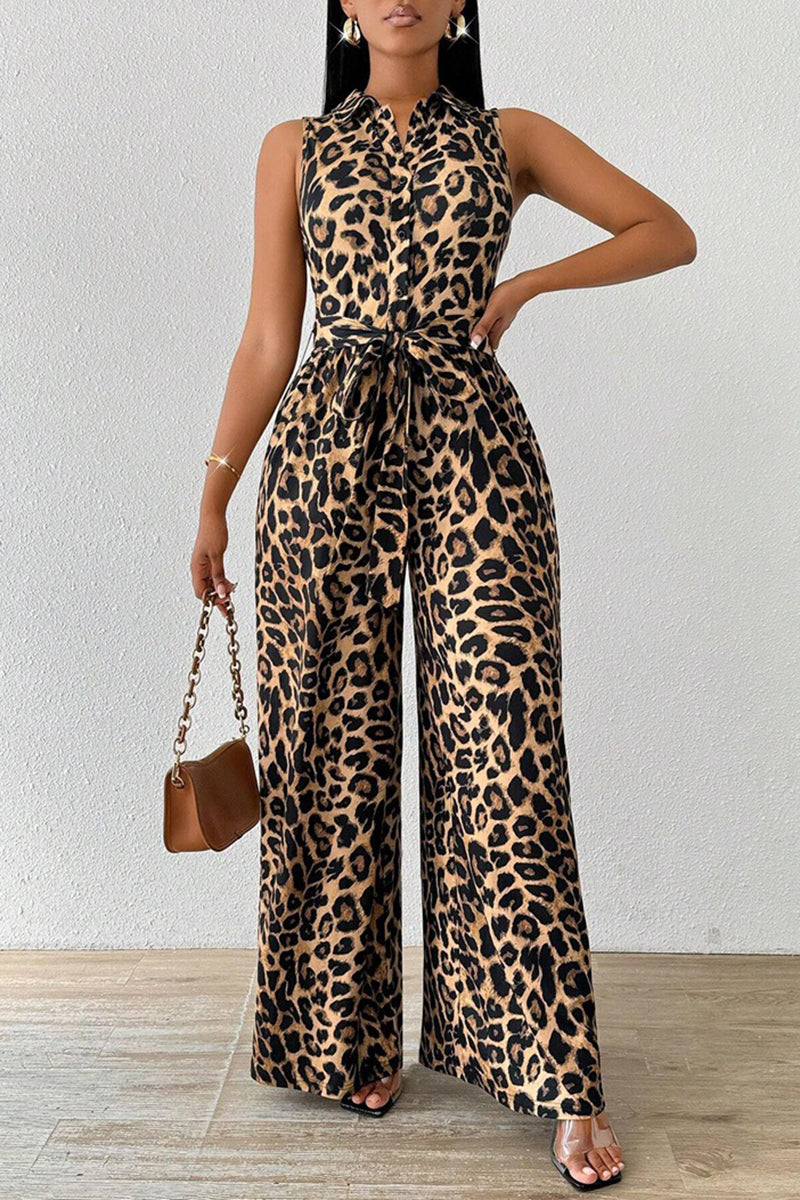 Sleeveless Leopard Print Jumpsuit