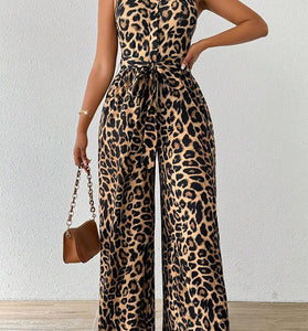 Sleeveless Leopard Print Jumpsuit