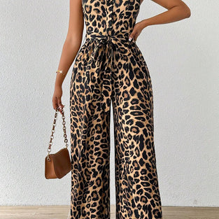 Sleeveless Leopard Print Jumpsuit