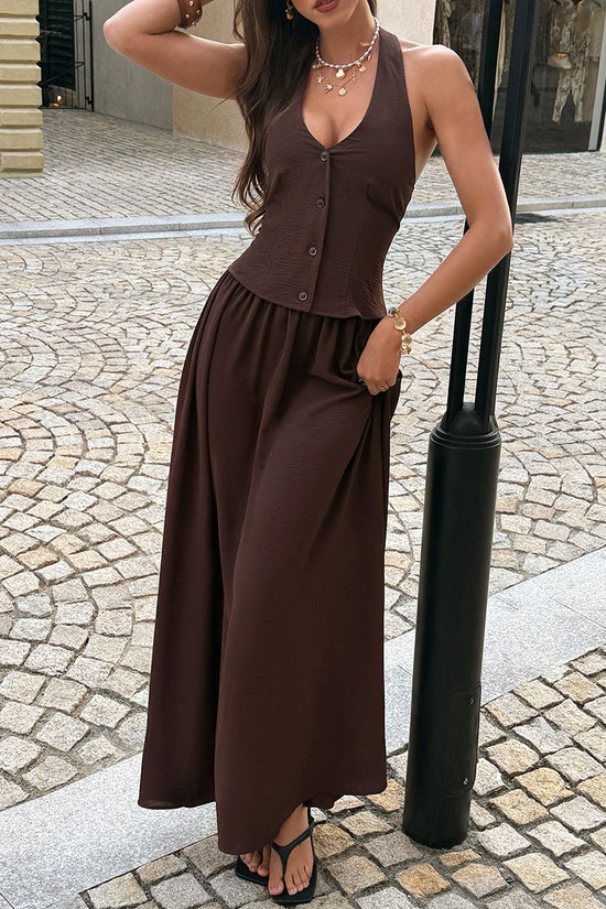 Halter Neck Button Top & Skirt Set