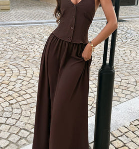 Halter Neck Button Top & Skirt Set