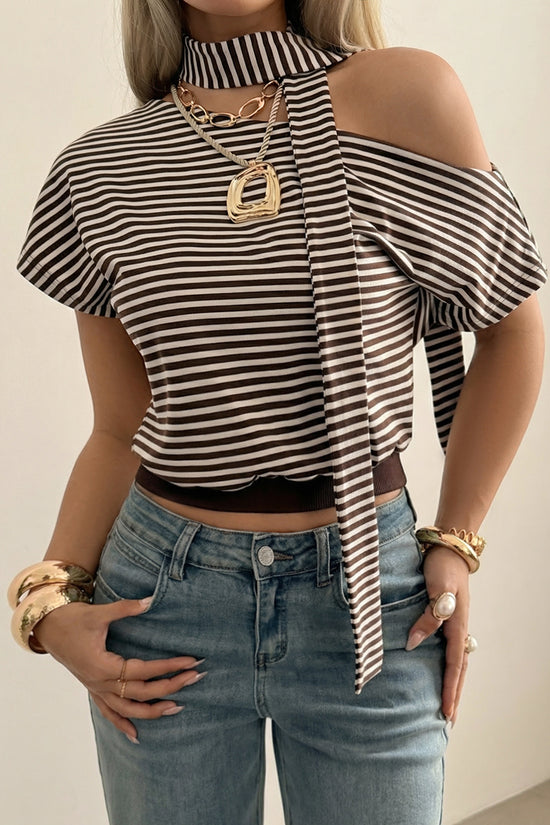 Striped Off-Shoulder Tie Detail Top