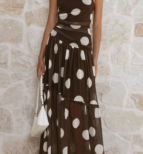 Polka Dot Strapless Maxi Dress