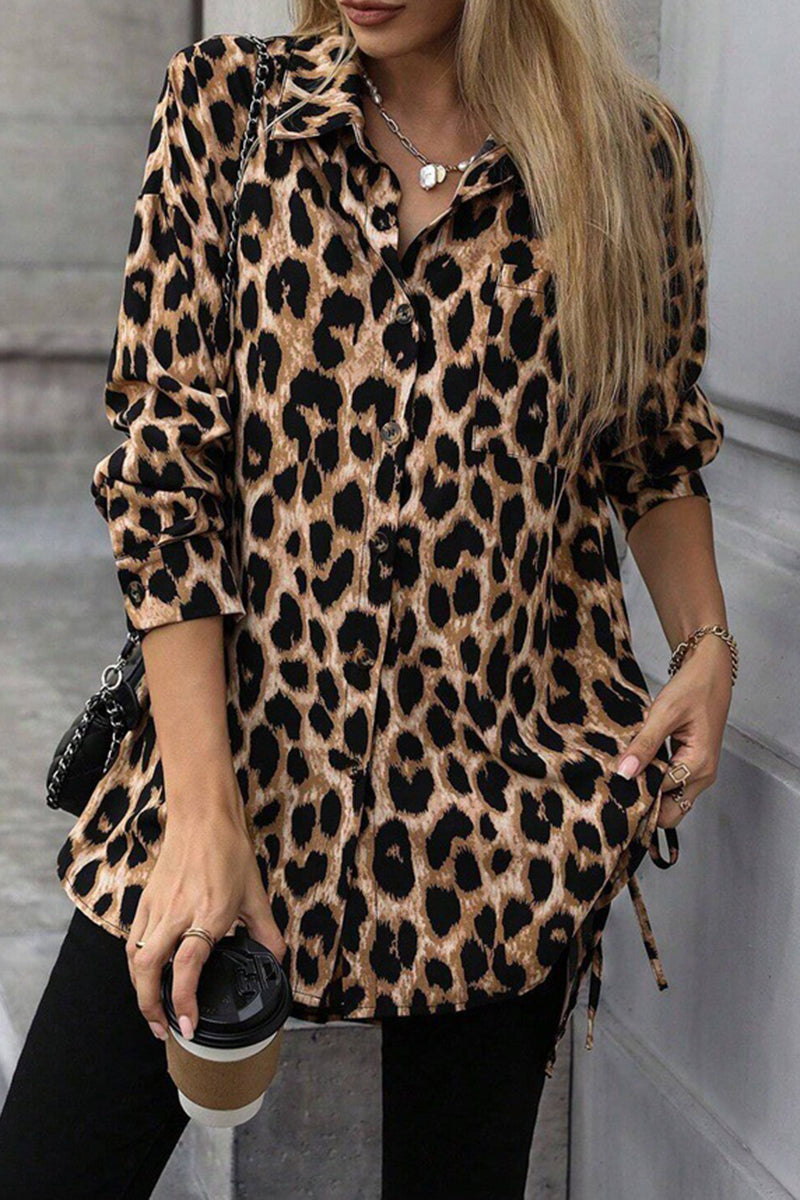 Wild Pattern Button-Down Long Sleeve Blouse