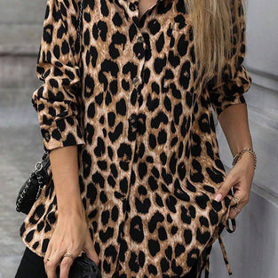 Wild Pattern Button-Down Long Sleeve Blouse