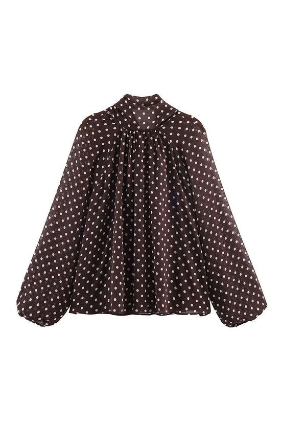 Polka Dot Balloon Sleeve Blouse