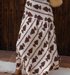 Fish Print Midi Skirt with Patterned Detail