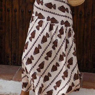 Fish Print Midi Skirt with Patterned Detail