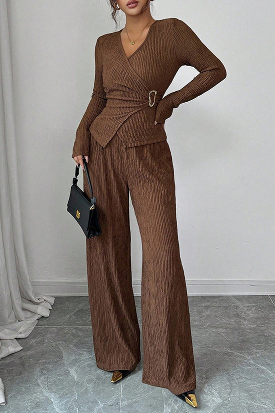 Chic Metal Accent Wrap Pants Set