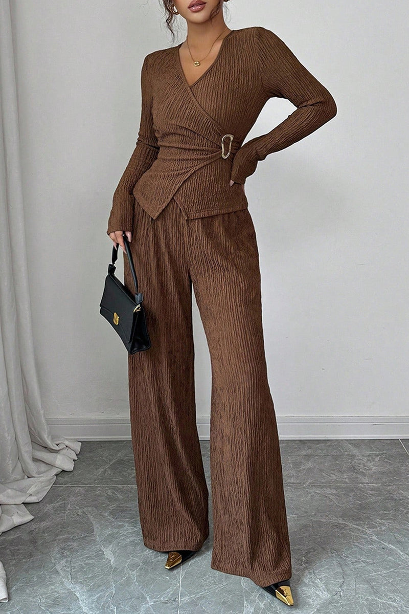 Chic Metal Accent Wrap Pants Set