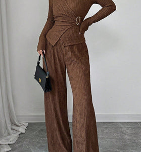 Chic Metal Accent Wrap Pants Set