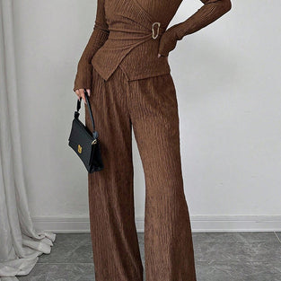 Chic Metal Accent Wrap Pants Set