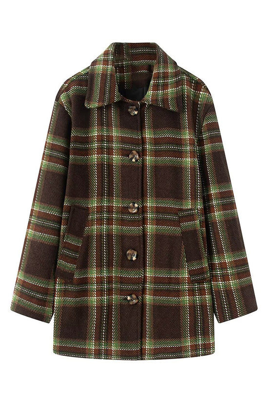 Classic Plaid Button-Up Overcoat