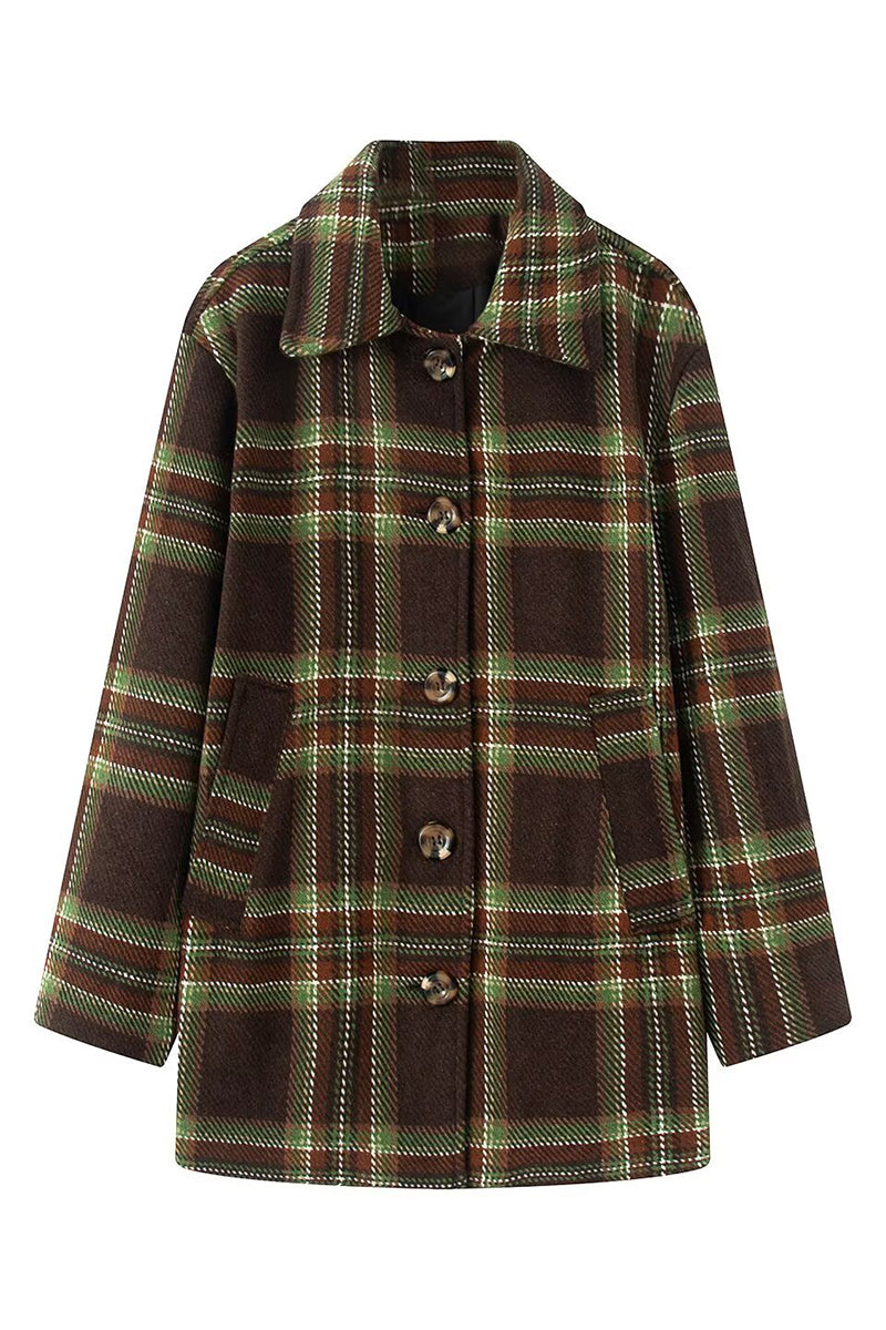 Classic Plaid Button-Up Overcoat