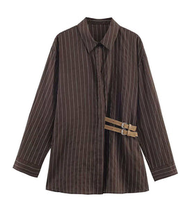 Striped Buckle Accent Long Sleeve Shirt