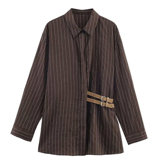 Striped Buckle Accent Long Sleeve Shirt