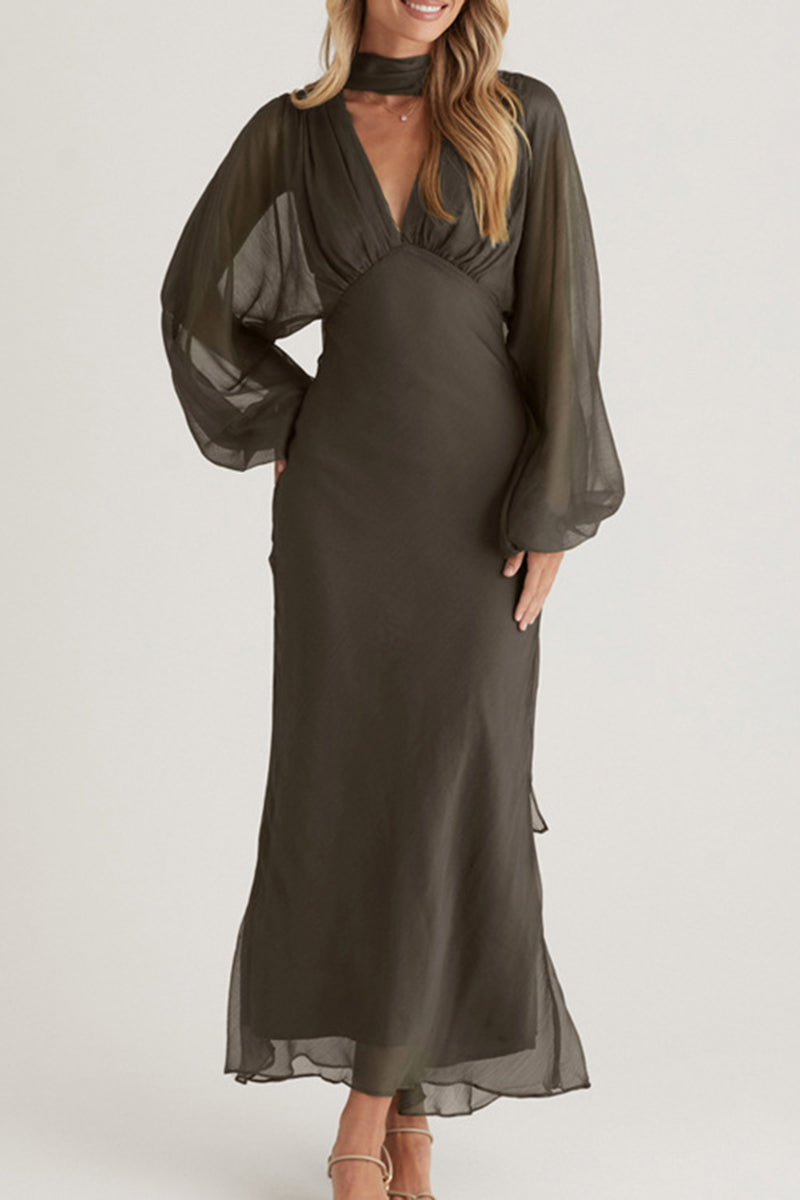 Elegant Chiffon Midi Dress with Tie Detail