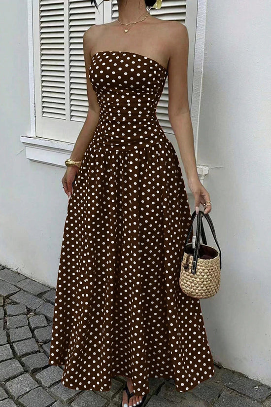 Strapless Polka Dot Casual Maxi Dress