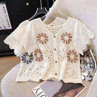 Floral Buttoned Blouse with Intricate Patterns