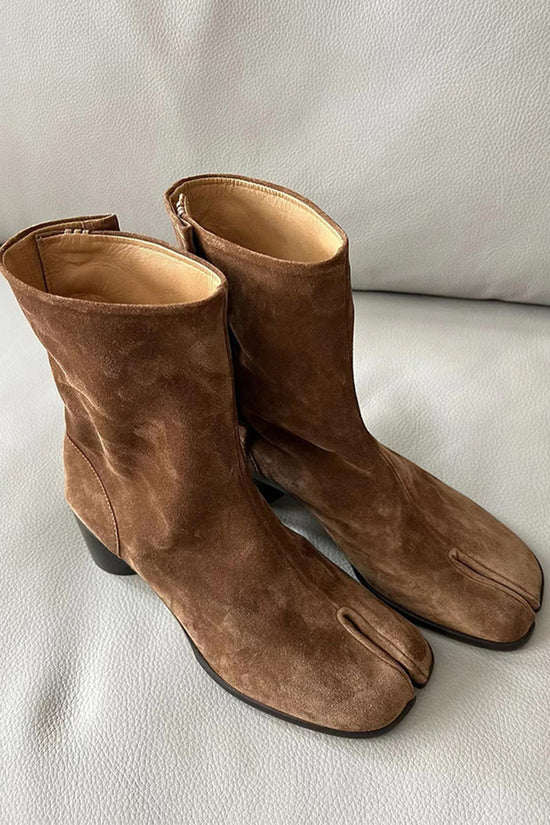 Split Toe Chunky Heel Ankle Boots