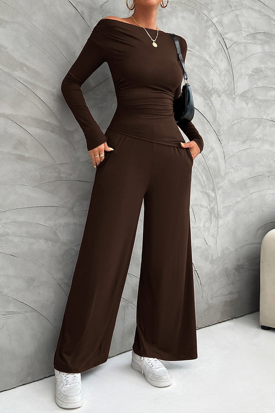 Elegant Long Sleeve Wide-Leg Pants Set