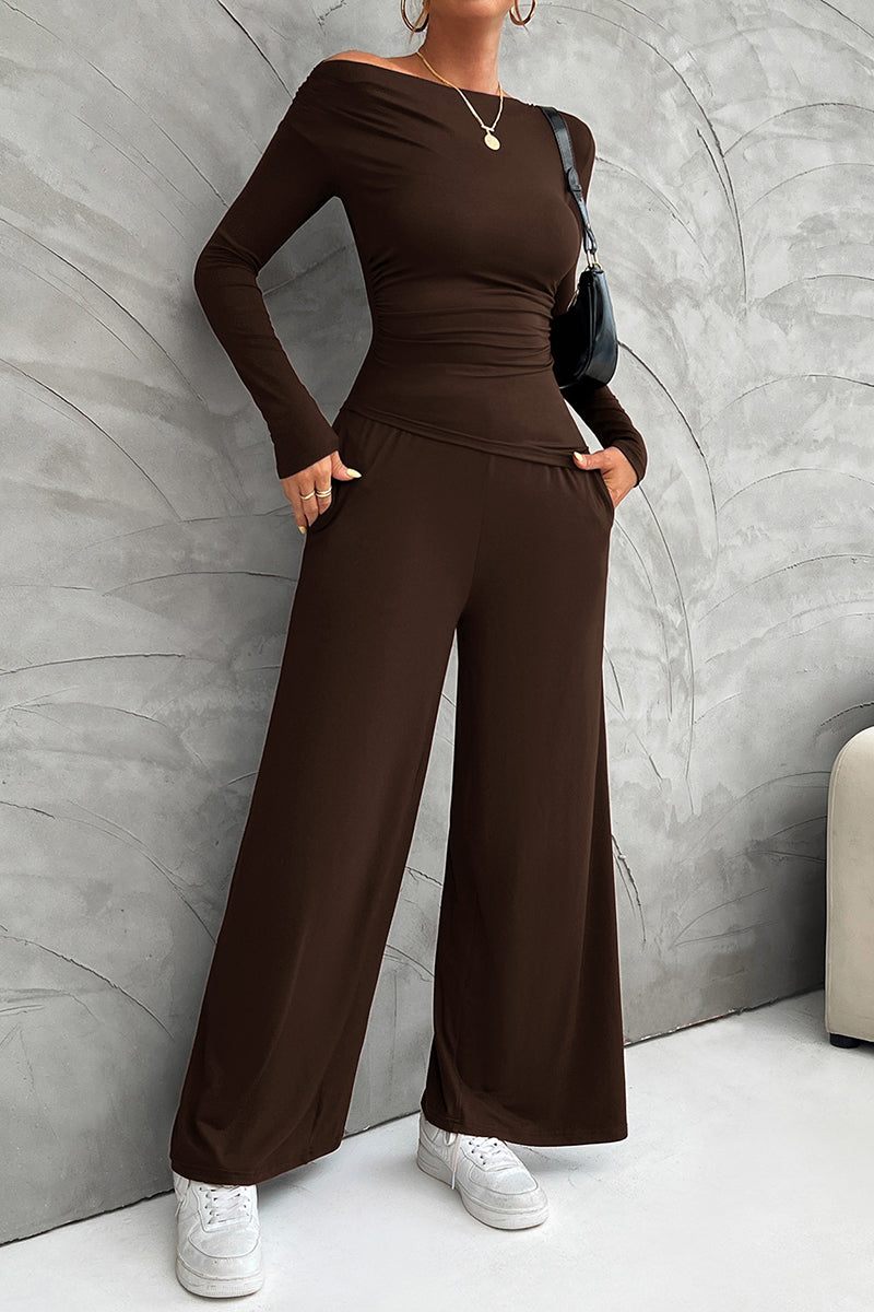 Elegant Long Sleeve Wide-Leg Pants Set