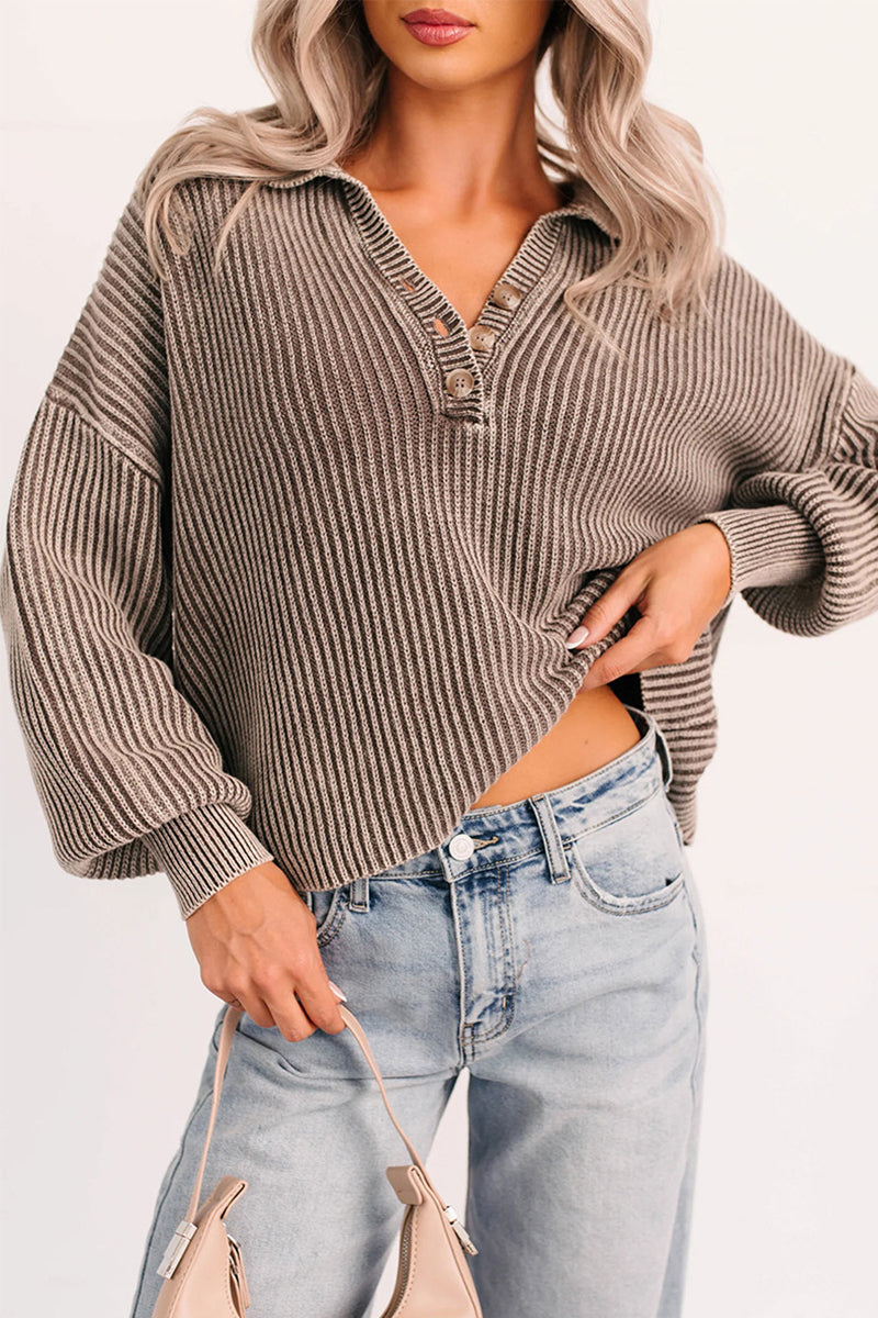 Collared Striped Button-Up Knit Top