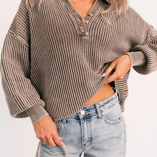 Collared Striped Button-Up Knit Top