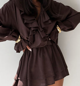 Ruffled Long Sleeve Casual Dress