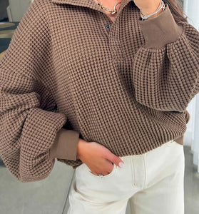 Cozy Waffle Knit Button Sweatshirt