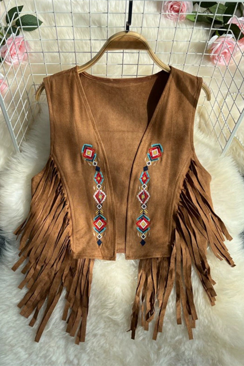 Patterned Fringe Statement Vest