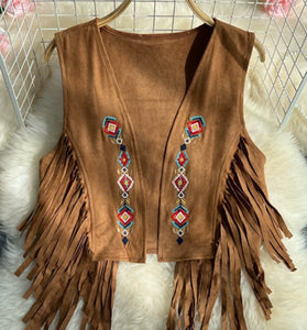 Patterned Fringe Statement Vest