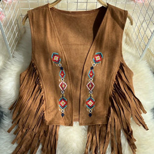Patterned Fringe Statement Vest